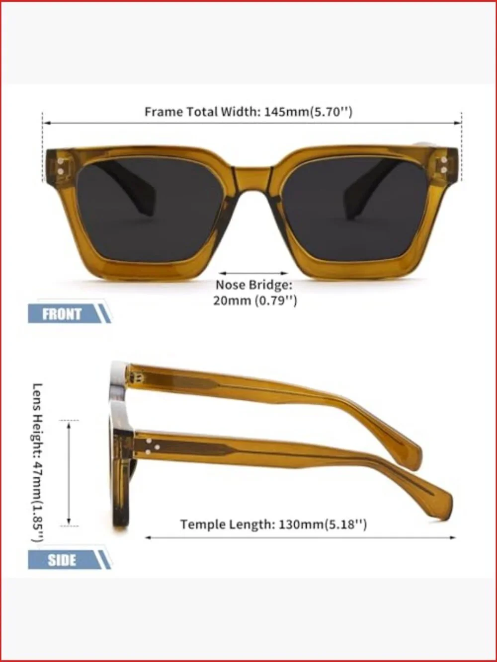 Chunky Square Polarized Sunglasses Rectangle UV400 Protection Thick Frame
